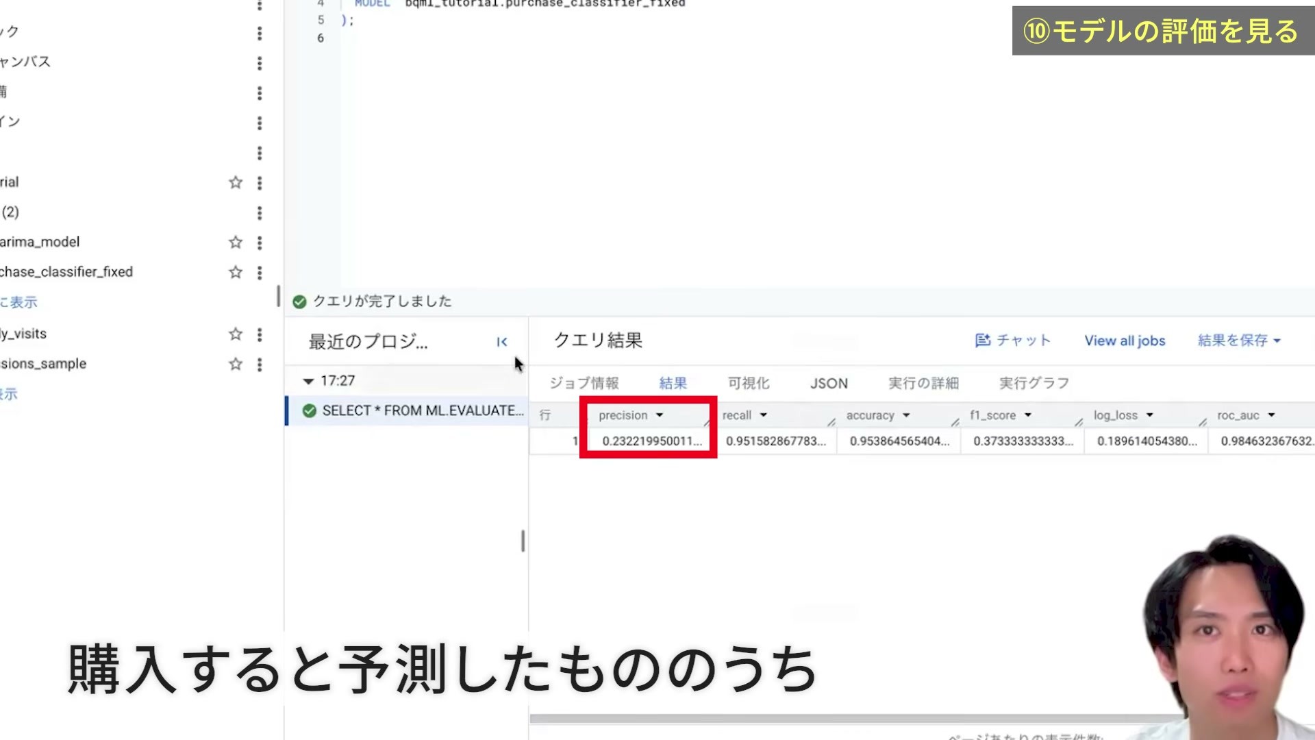 適合率約0.232と再現率約0.952を示す評価結果