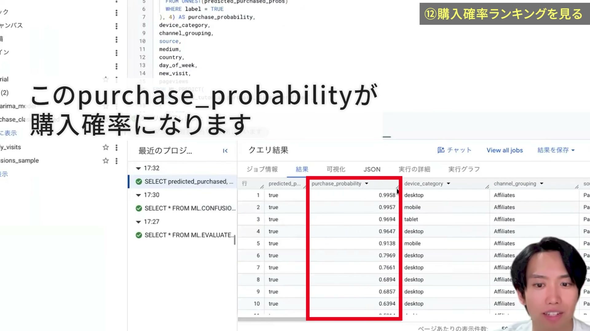 購入確率スコアを高い順に並べたセッション