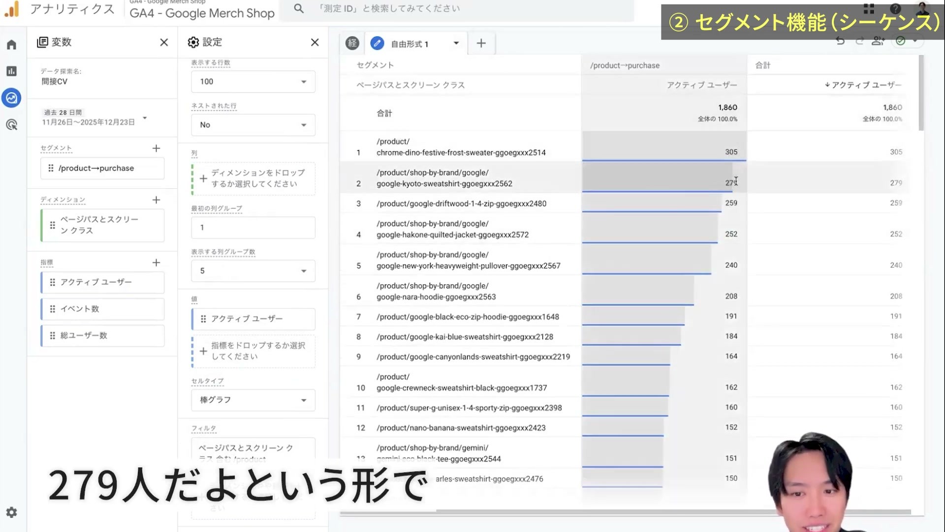 シーケンスに該当するユーザーのページ別アクティブユーザー数